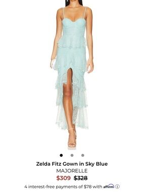 MAJORELLE Lace High-Low Dress in Sky Blue